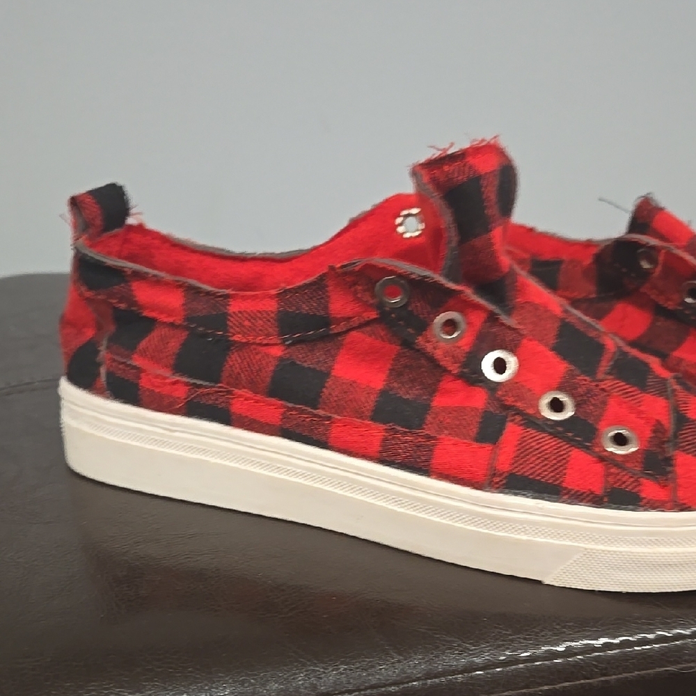 Red and Black Plaid Sneakers with Platform Sole - Picture 5 of 6